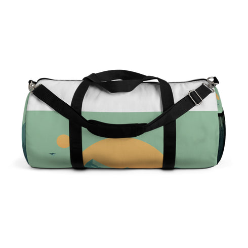 Serene mountain landscape print small duffel bag for weekend getaways.