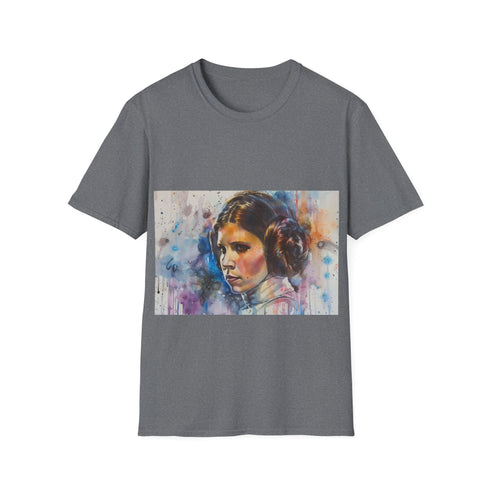 Charcoal cotton t-shirt with watercolor Princess Leia design soft crew neck