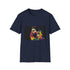 Vibrant charcoal crew neck t-shirt with abstract football artwork