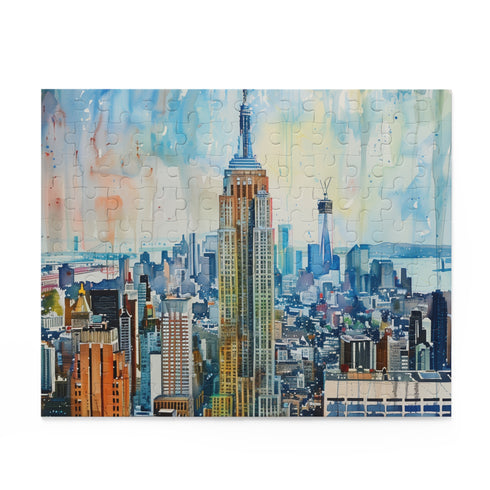 Vibrant watercolor Empire State Building puzzle for art lovers and enthusiasts.