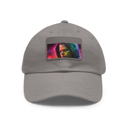 Neon watercolor dreams baseball cap with light brown rectangle patch.