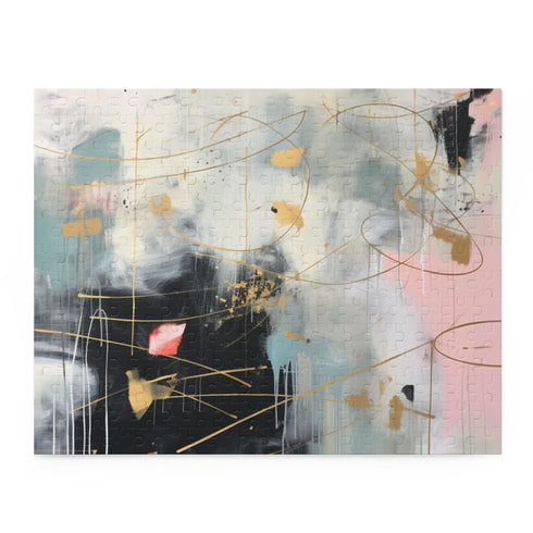 Abstract mint and gold jigsaw puzzle with 120 pieces.