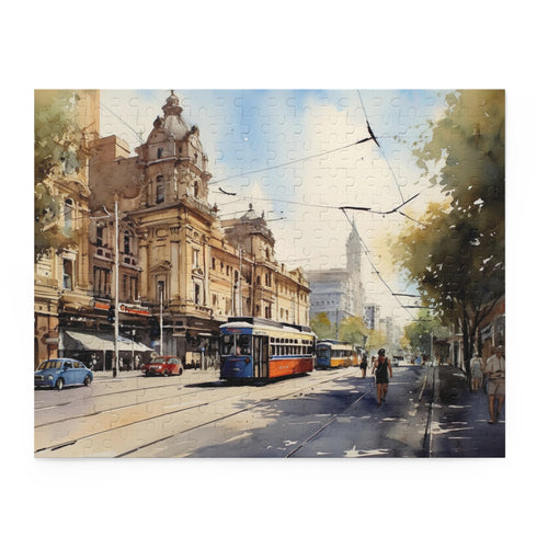 Melbourne Tram Puzzle - Iconic city sights in a fun jigsaw puzzle for tram enthusiasts and puzzlers