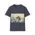 Vibrant watercolor bumblebee tee in charcoal for men and women.
