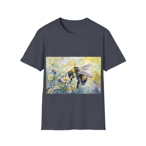 Charcoal watercolor bumblebee tee with crew neck vibrant cotton fabric