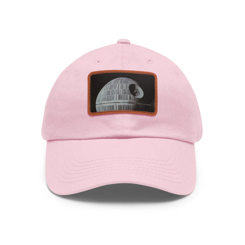 Galactic Empire Death Star baseball cap in white with light brown patch.