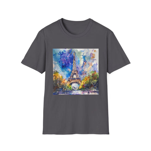 Charcoal Parisian Eiffel Tower Watercolor T-Shirt for Men and Women