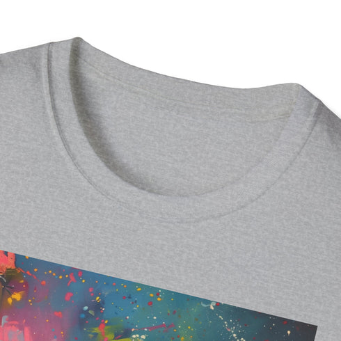 Charcoal cotton crew neck T-shirt with vibrant Coldplay portrait design