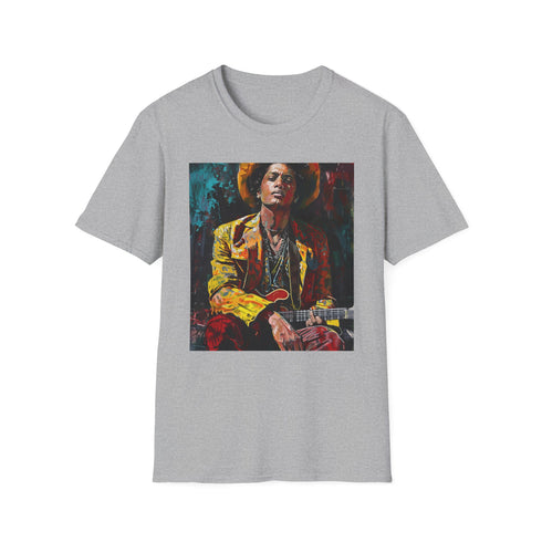 Rhythm and Soul Bruno Mars portrait T-shirt in Charcoal cotton, crew neck.