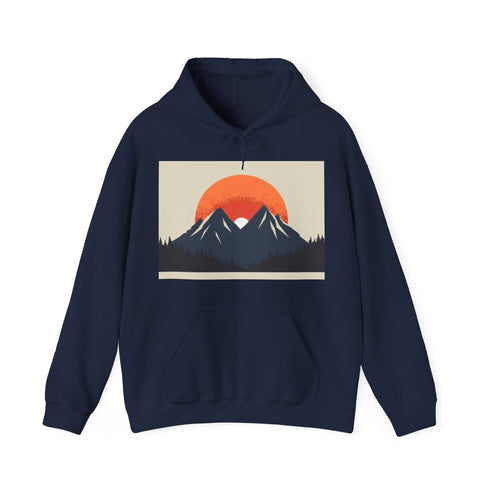 Minimalist navy sunrise hoodie for men and women in size small.