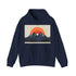 Minimalist navy sunrise hoodie for men and women in size small.