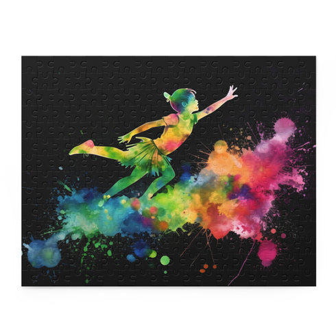 Peter Pan Watercolor Neon Puzzle - Vibrant jigsaw with neon colors, bringing beloved characters to life
