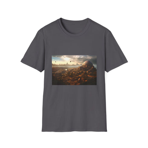 Shambala City of Light watercolor tee in Charcoal Cotton.