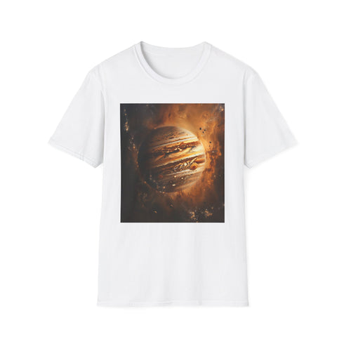 Charcoal cotton crew neck T-shirt featuring vibrant Jupiter painting design