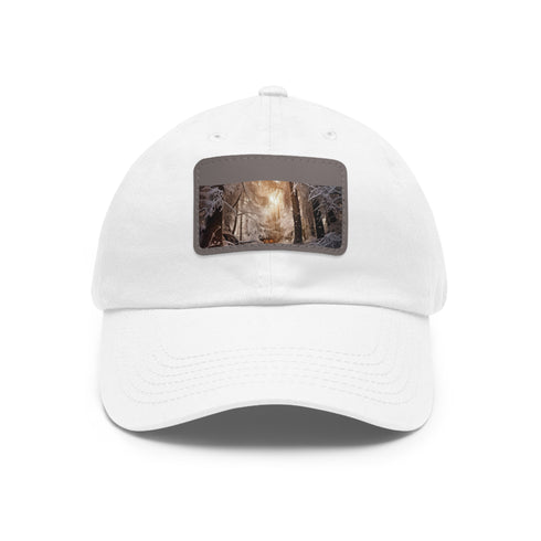 Winter baseball cap with frosty pine design, White/Light Brown variant.