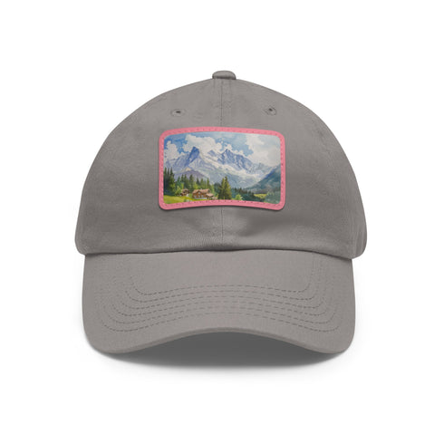 Swiss Alps watercolor cap in white with light brown patch and rectangle shape.