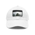 White cotton baseball cap with light brown rectangle patch.