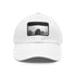 White cotton baseball cap with light brown rectangle patch.