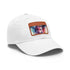 White cotton baseball cap with watercolor neon colors, rectangle patch.