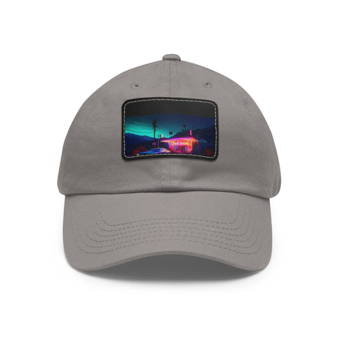 Neon watercolor charm baseball cap in white with light brown patch.