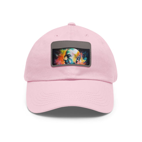 Neon watercolor Jeff Bezos cap, white with light brown patch.