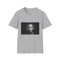 Charcoal crew neck cotton T-shirt featuring unique vibrant red carpet-inspired design