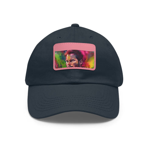 Neon watercolor Chris Pratt cap in white with light brown patch.