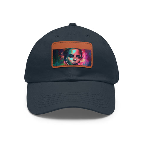 Neon watercolor baseball cap with light brown patch, rectangle shape.