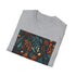 Ocean-inspired charcoal cotton T-shirt with watercolor wave pattern.