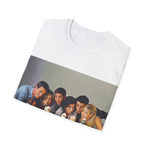 Iconic Friends Cast Tee in Charcoal, size S, crew neck.