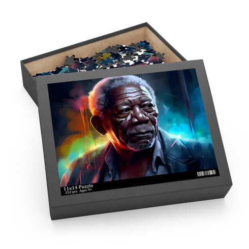 Vibrant watercolor puzzle featuring Neon Morgan Freeman portrait on 120 pieces.