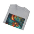 Charcoal crew neck T-shirt with fractal pattern in soft cotton fabric