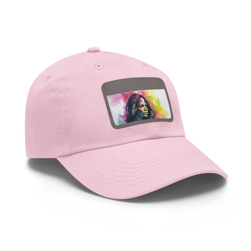 White cotton baseball cap with neon dream design and rectangle patch.