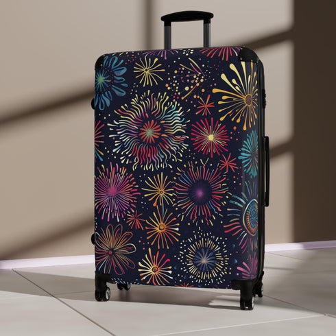 Colorful fireworks pattern small black travel bag for festive adventures.