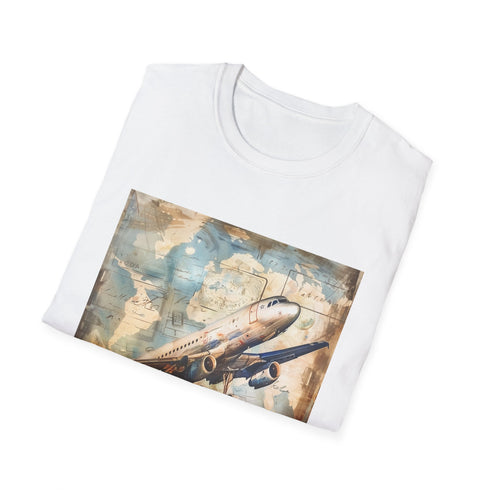 Vintage airplane adventure t-shirt in black 2XL size for men and women.