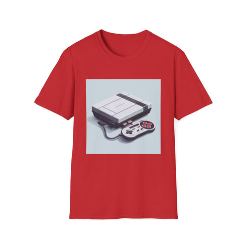 Charcoal pixelated retro gaming console t-shirt.