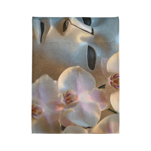 Robot Face Blooming with Orchids Plush Fleece Throw Blanket