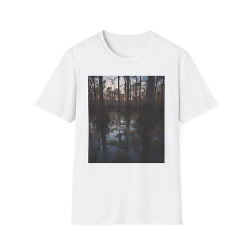 Charcoal cotton T-shirt with mystical twilight swamp graphic in regular fit