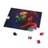George Michael tribute puzzle with neon watercolor colors, 120 pieces.