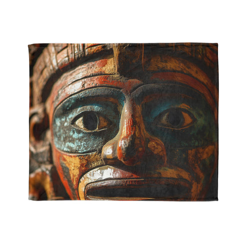 Ancient Mask Radiating Cosmic Energy Plush Fleece Throw Blanket