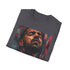 Charcoal cotton crew neck T-shirt featuring vibrant Drake portrait painting