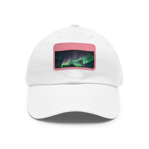 Northern Lights Glow Baseball Cap in White with Light Brown Patch.