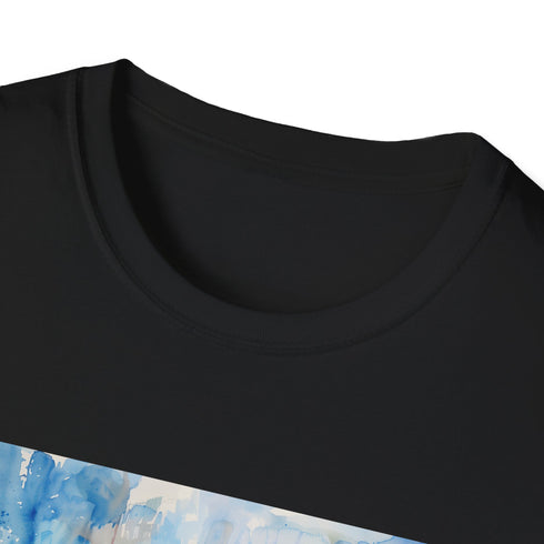 "Empire State Building watercolor t-shirt in charcoal, size S."