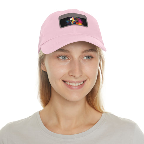 Neon watercolor baseball cap with light brown patch and rectangle shape.