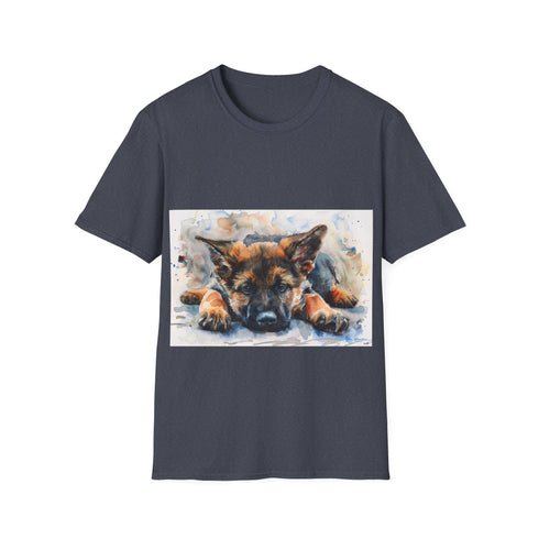Charcoal German Shepherd Puppy Tee, Crew neck, regular fit style.