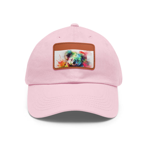 Cute Koala Watercolor Cotton Baseball Cap in White with Light Brown Patch