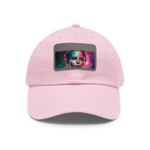 Neon watercolor charm baseball cap with light brown patch.