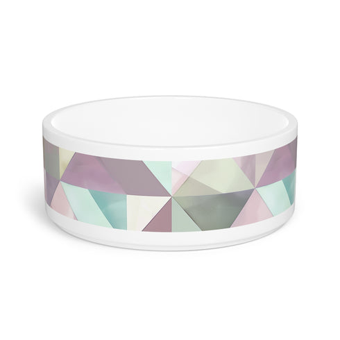 Chic geometric ceramic pet bowl with pastel pattern for cats and dogs.