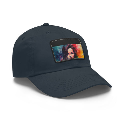 Neon watercolor cap with Kate Beckinsale design; white/light brown patch.