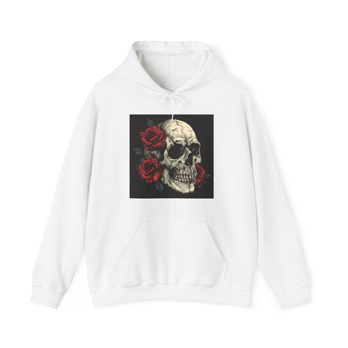 Gothic Navy Skulls & Roses Unisex Hoodie, Regular Fit Size S